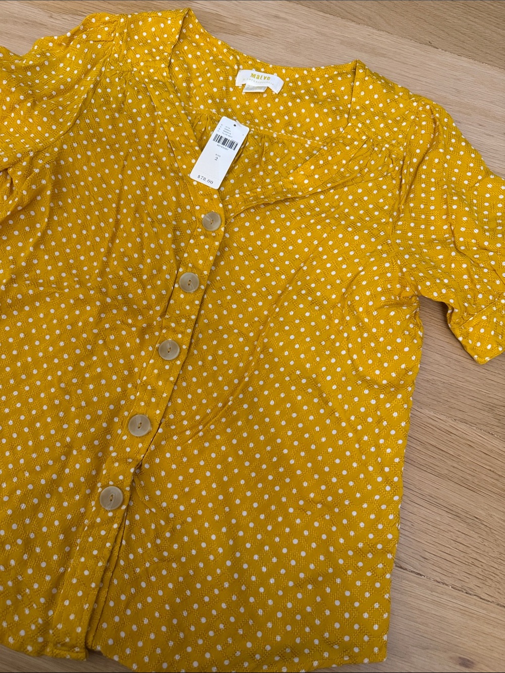 Maeve Yellow Polka Dot Button-Front Blouse - Picture 3 of 4